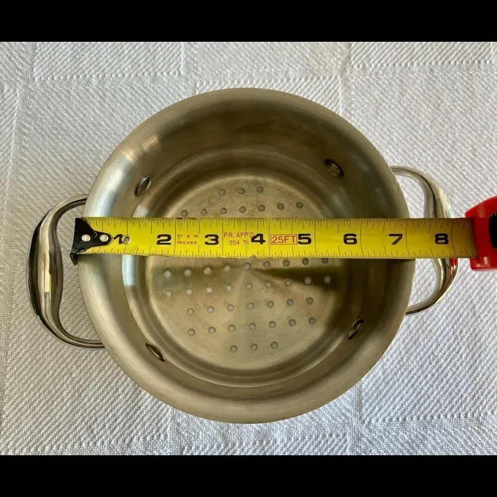 Stainless Steel Steamer Strainer Insert Cookware Double Handle EUC Used On Tv.
